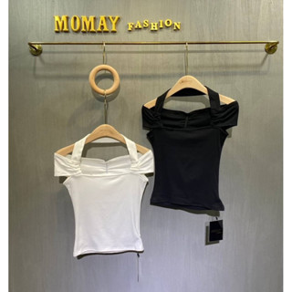 เสื้อทรงคล้องคอแต่งสวมแขนปาดไหล่ ป้าย MOMAY(โมเม)