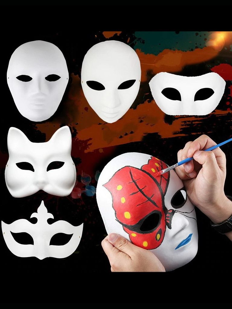 หน้ากาก-diy-หน้ากากขาว-หน้ากากระบายสี-หน้ากากเยื่อกระดาษ-diy-painting-pulp-blank-mask-พร้อมส่งจากเมืองไทย