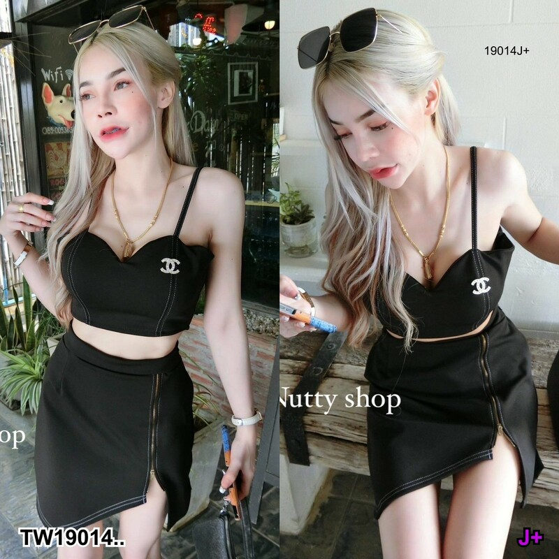 tw19014-เซ็ท-2-ชิ้น-เสื้อสายเดี่ยว-กระโปรงสั้น