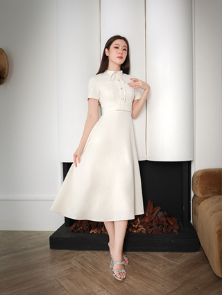 (Pre-order) Capheny Ivory dress with a bow tie (C0823B)