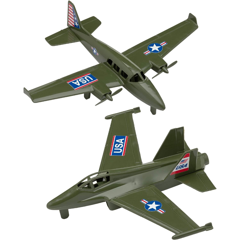 timmee-prop-plane-amp-fighter-jet-olive-green-plastic-army-men-airplanes-made-in-usa-collectibles-ของแท้-authentic