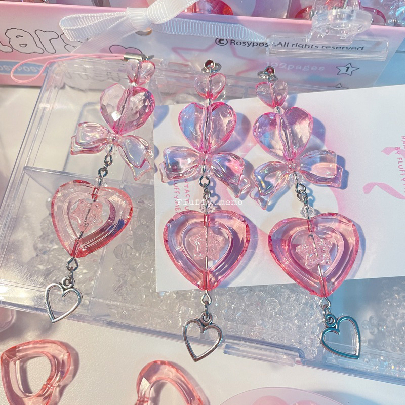 triple-pink-heart-พวงกุญแจ-สายคล้องหัวใจน่ารัก