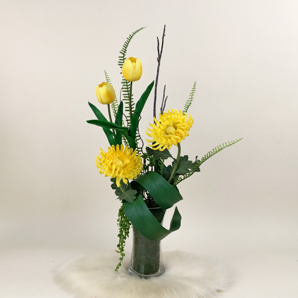 แจกันดอกไม้ประดิษฐ์โทนสีเหลือง-ดอกไม้พร้อมแจกัน-ดอกไม้ปลอมสวยๆ