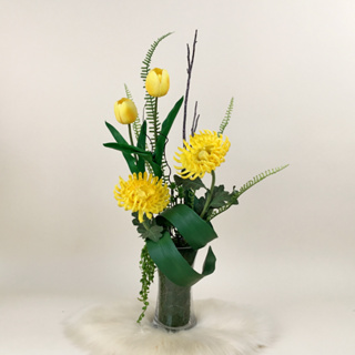 แจกันดอกไม้ประดิษฐ์โทนสีเหลือง ดอกไม้พร้อมแจกัน ดอกไม้ปลอมสวยๆ