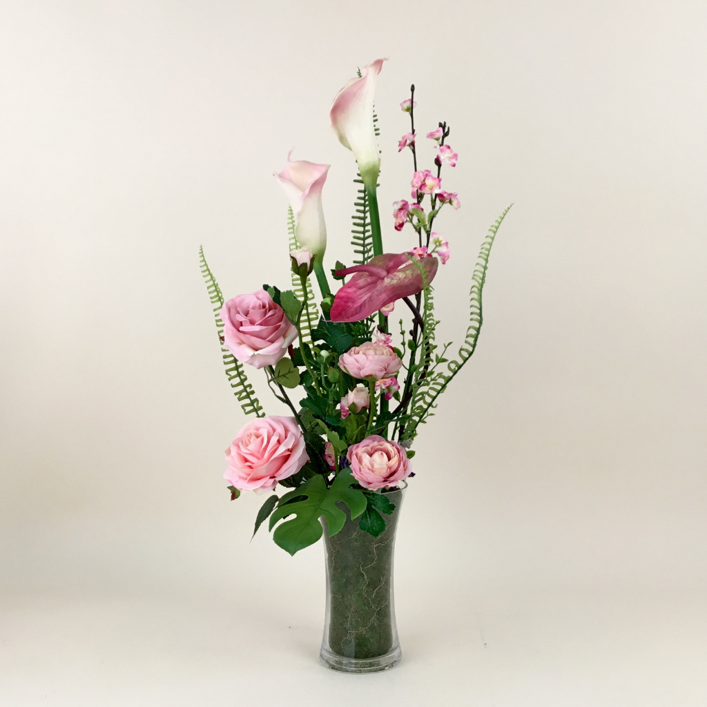 แจกันดอกไม้ประดิษฐ์โทนสีชมพู-ดอกไม้พร้อมแจกัน-ดอกไม้ปลอมสวยๆตกแต่งบ้าน