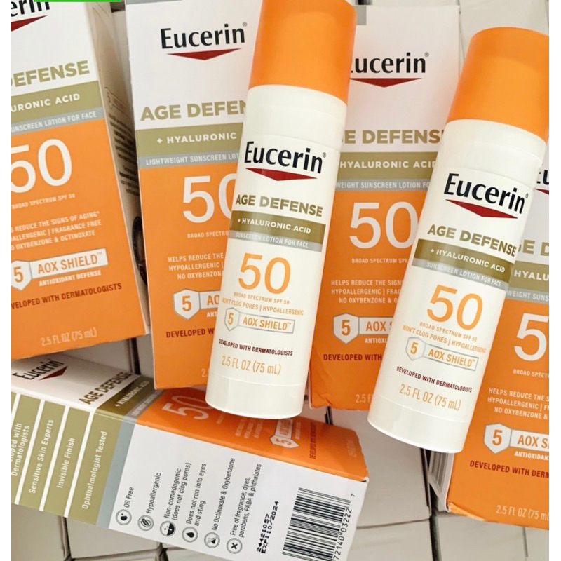 (หมดอายุ2024) Eucerin Age Defense + Hyaluronic Acid Sunscreen Lotion