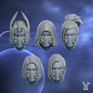 Silver Moon Daughters - Heads -High quality and detailed 3d print miniature boardgame model war game - DakkaDakkaStore