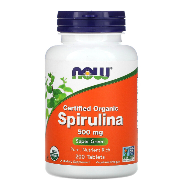 ส่งไว-organic-spirulina-สาหร่ายสไปรูลิน่า-500mg-200-tablets-ป้องกันภาวะโลหิตจาง-ป้องกันภูมิแพ้-ชะลอความแก่-now-food