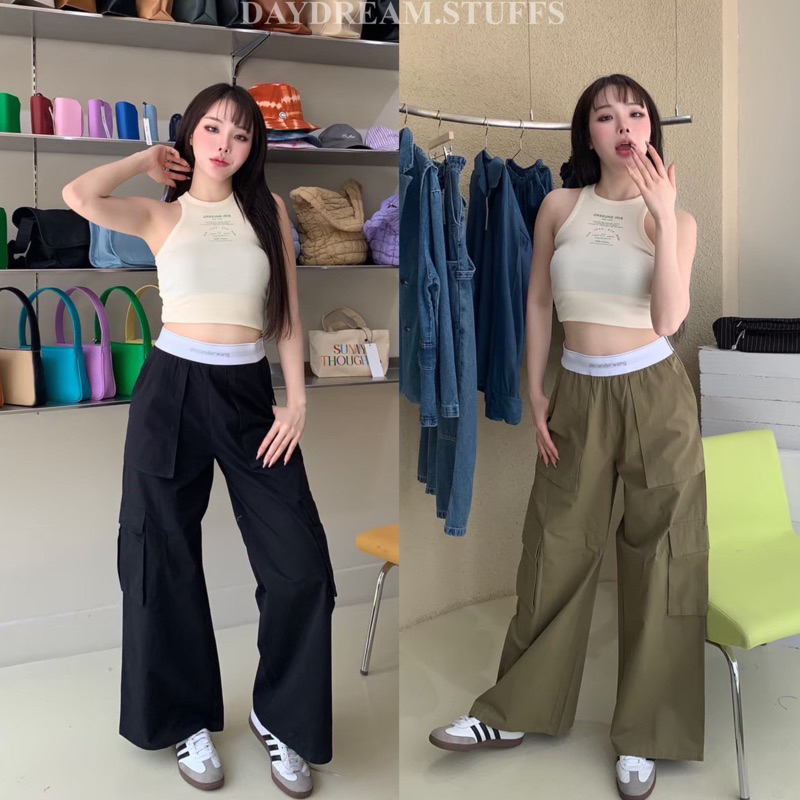 พร้อมส่ง-alex-cargo-pant-s-m-กางเกงคาร์โก้-แบรนด์ดัง-ขอบเอวยางยืดทอแบรนด์-เนื้อผ้ากึ่งยีนส์-ใส่แล้วดูสูงผอมเพรียว