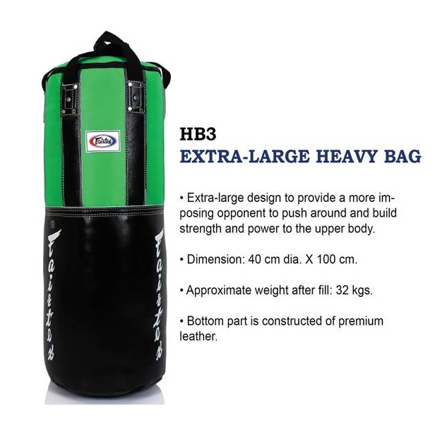 Fairtex Heavy Bag HB3 Extra Large black green (Un filled) กระสอบทรายเเฟร์เเท็กซ์ HB3 สีดำเขียว