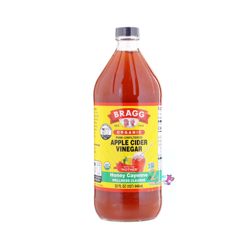 bragg-น้ำส้มสายชูหมัก-ผสม-น้ำผึ้ง-และ-พริก-raw-oganic-apple-cider-vinegar-honey-cayenne-946ml-แอปเปิ้ลไซเดอร์-acv
