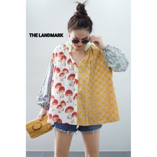 📌ทักก่อนสั่ง📌 เสื้อคอวีหน้า ผ้าบล็อคcottonอินเดีย แขนยาว oversize  อก64” Thelandmark