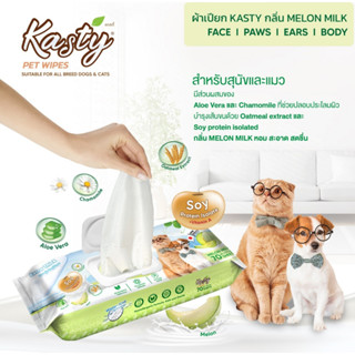 Kasty Pet Wipes ทิชชู่เปียกสำหรับสุนัข แมว ดับกลิ่นตัว อ่อนโยน ไม่มีแอลกอฮอล์ ไม่มีพาราเบน แผ่นใหญ่