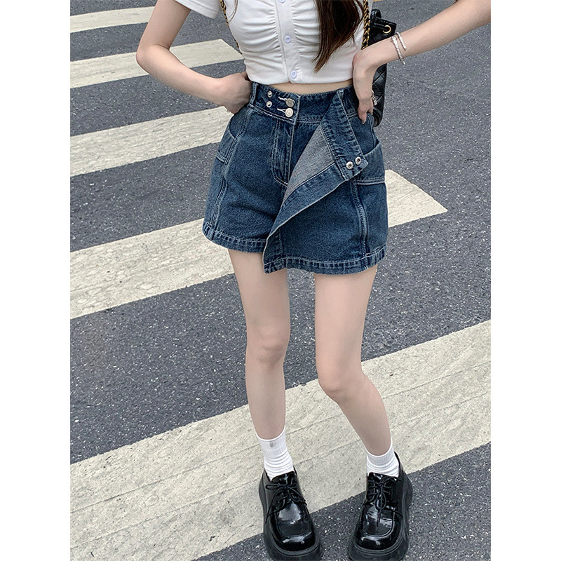 กระโปรงยีนส์เกาหลี-miniskirt-y2k-กางเกงเดนิมที่ไม่สม่ำเสมอ