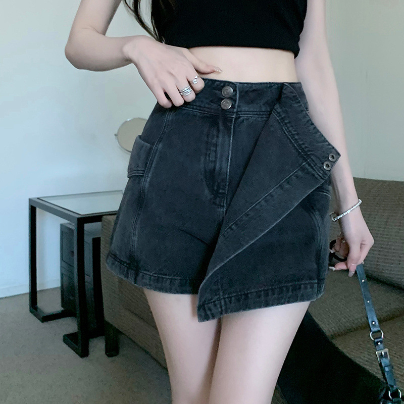 กระโปรงยีนส์เกาหลี-miniskirt-y2k-กางเกงเดนิมที่ไม่สม่ำเสมอ