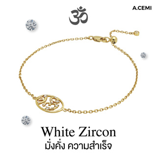 A.CEMI สร้อยข้อมือโอม พระพิฆเนศ เงินแท้ พลอยแท้ เพทายขาว ชุบทอง 18K โรสโกลว์   Om White Zircon Bracelet