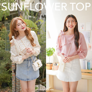 Sunflower top🐬เสื้อแขนยาว ดีเทลระบายที่อก ผูกโบว์ที่ไหล่ข้างเดียว ปลายแขนจั๊มยืด ✨