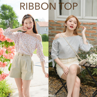 Ribbon top 🌷  เสื้อปาดไหล่สายเดี่ยวข้างเดียว ปลายแขนผูกโบว์ปรับขนาดได้ 💖