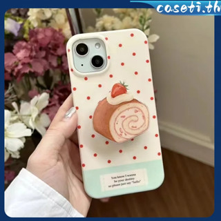 คูปองเคลม🎀เคสไอโ case for iphone 11 12 ลายจุดสตรอเบอร์รี่สวิสโรล เคส 14 13 12 11 pro max ขาตั้งโทรศัพท์