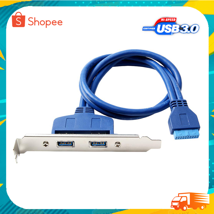 สล็อตขาเหล็กติดหลังเคส-usb-3-0-2-พอร์ต-หัวเสียบกับ-usb-เมนบอร์ดสายยาว-50ซม