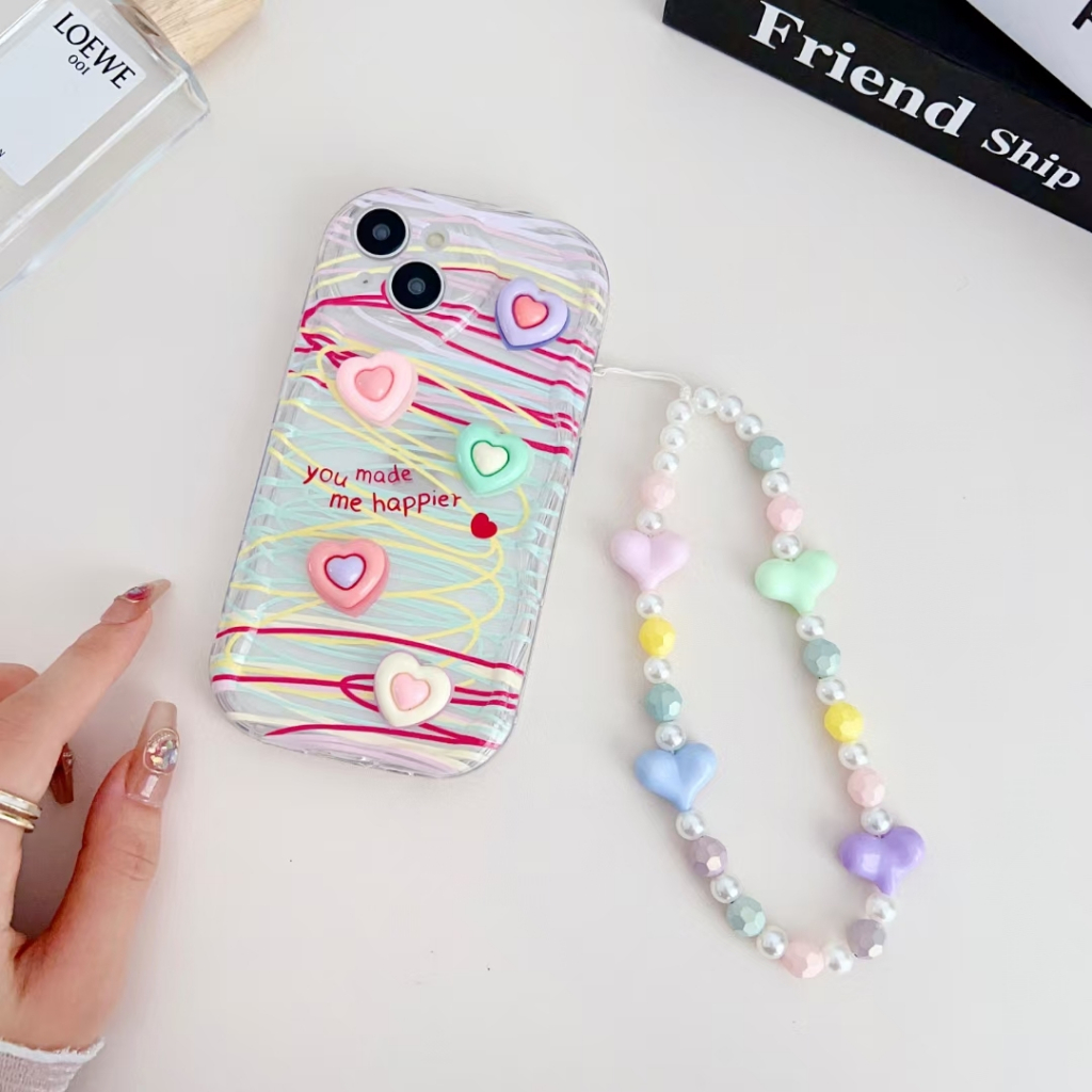 คูปองเคลม-case-for-iphone-11-12-รักสามมิติเส้นไม่สม่ำเสมอ-พร้อมโซ่-เคส-14-13-12-11-pro-max-ซิลิโคนเหลว