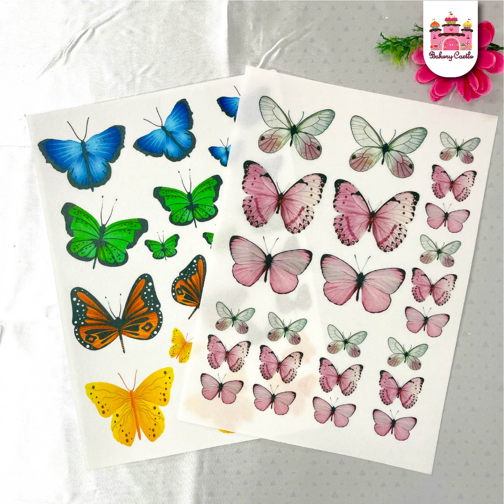 แผ่นเวเฟอร์ตกแต่งเค้ก-wafer-sheet-butterfly-ลายผีเสื้อ-สีสวย-ไม่ทึบ-คมชัด-งานเกรดa