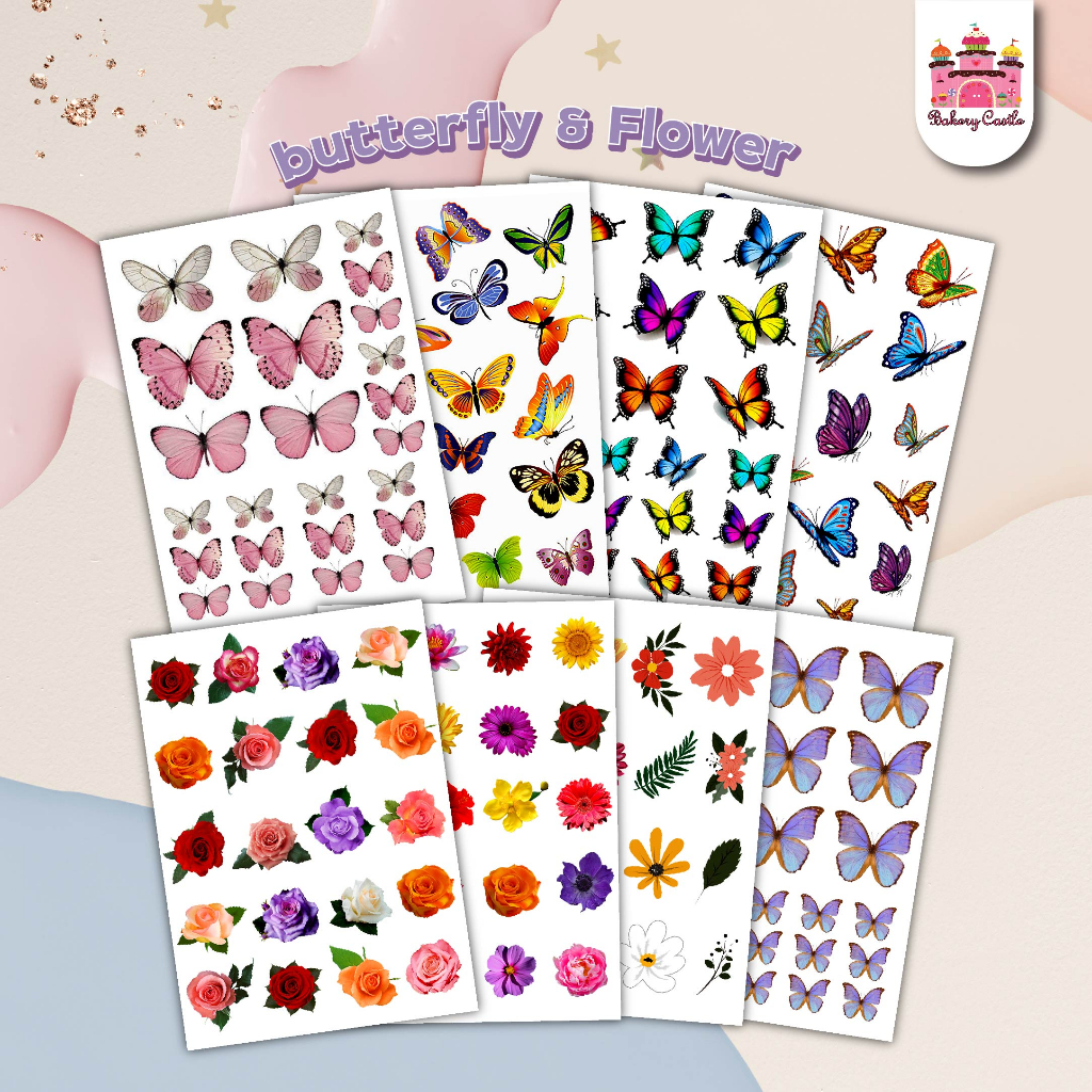 แผ่นเวเฟอร์ตกแต่งเค้ก-wafer-sheet-butterfly-ลายผีเสื้อ-สีสวย-ไม่ทึบ-คมชัด-งานเกรดa