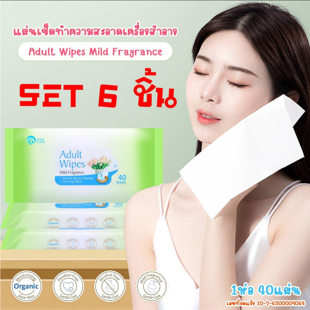 เซ็ท 6 ชิ้น Good Clean ผ้าเช็ดทำความสะอาดสำหรับผู้ใหญ่ 40 แผ่น Shopee