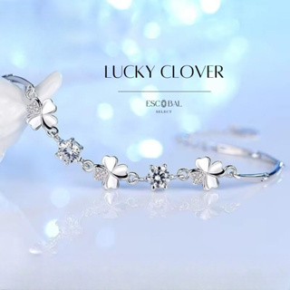 ESCOBAL✨พร้อมส่ง สร้อยข้อมือเงินแท้ Lucky Clover สร้อยข้อมือเพชร Moissanite สร้อยข้อมือผู้หญิง สร้อยข้อมือโคเวอร์เงินแท้