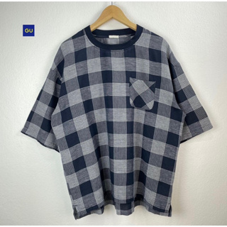 GU x L x Linen ผสม cotton ทรง T-shirt ผ้าดี ทรง Oversize ลายสก็อต อก 48 ยาว 28 Code: 1257(8)