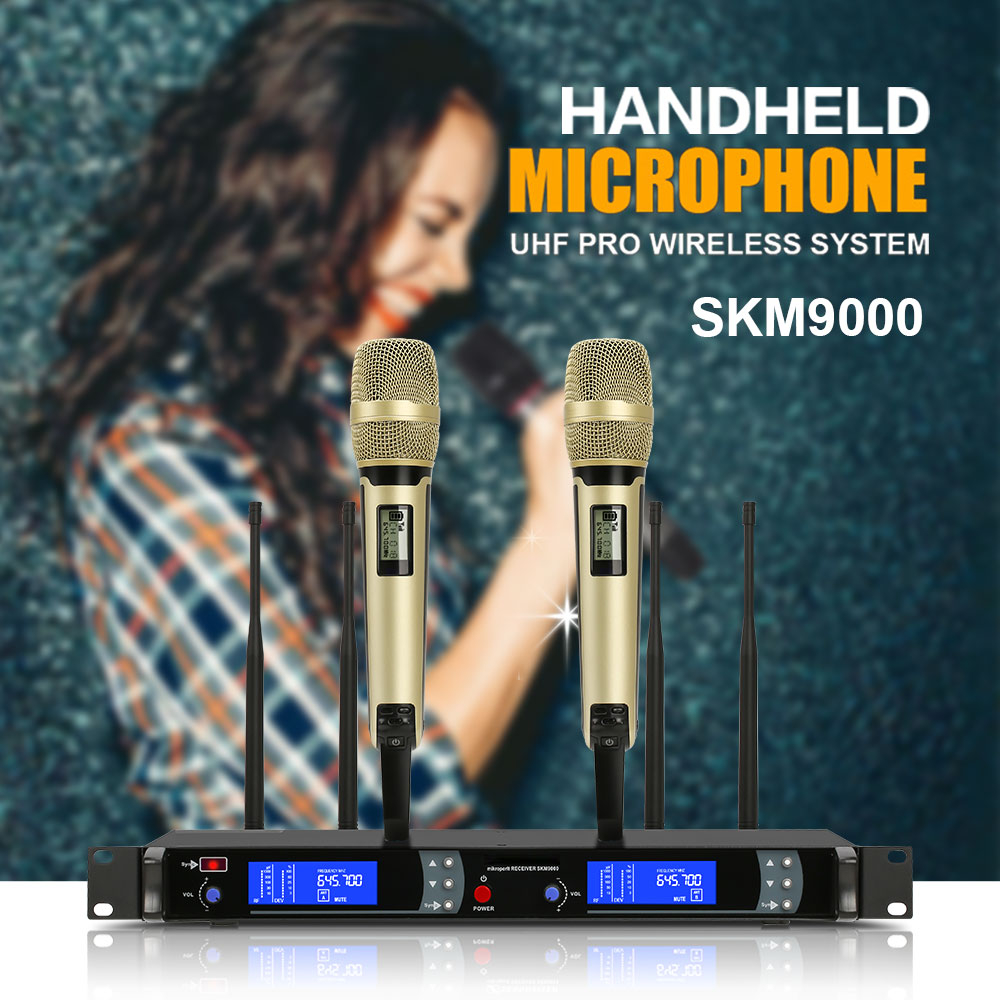 skm9000-ไมโครโฟนไร้สายแบบหนึ่งสำหรับสอง-ไมโครโฟนแบบใช้มือถือ-2-ตัว-ความหลากหลายที่แท้จริง-uhf-เสาอากาศ-4-เสา