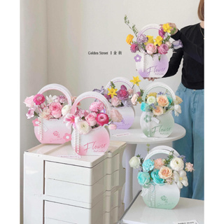 🌺EPA🌺กระเช้าดอกไม้ กระเป๋าหูหิ้วใส่ดอกไม้ จัดช่อดอกไม้ ทรงกลมสีทูโทน สวยมาก