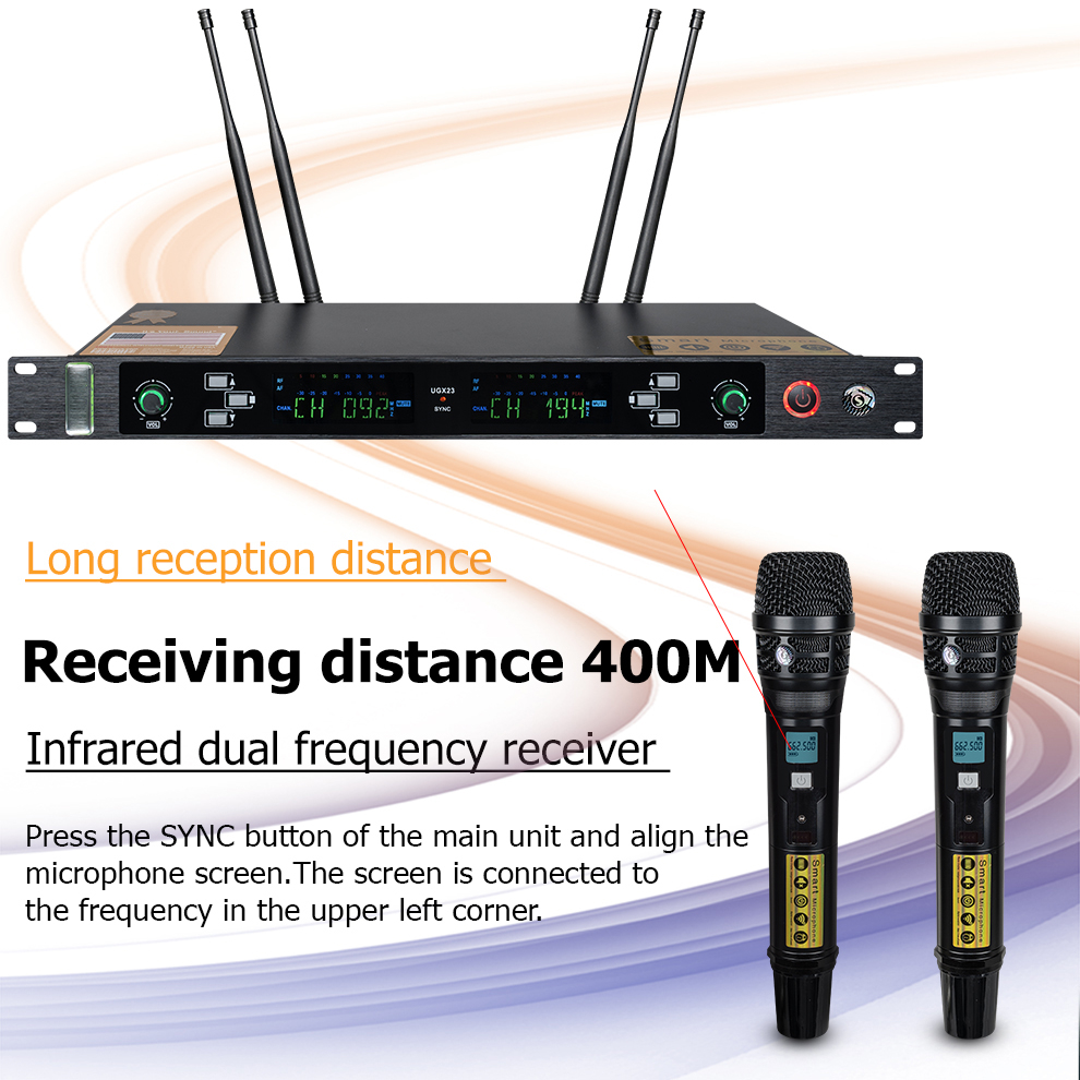 ugx23-wireless-ไมโครโฟน-one-สำหรับสอง-2-ไมโครโฟนแบบใช้มือถือ-ระยะรับ-400m-4-เสาอากาศ-uhf-fm-ktv-ปาร์ตี้บาร์-วงดนตร