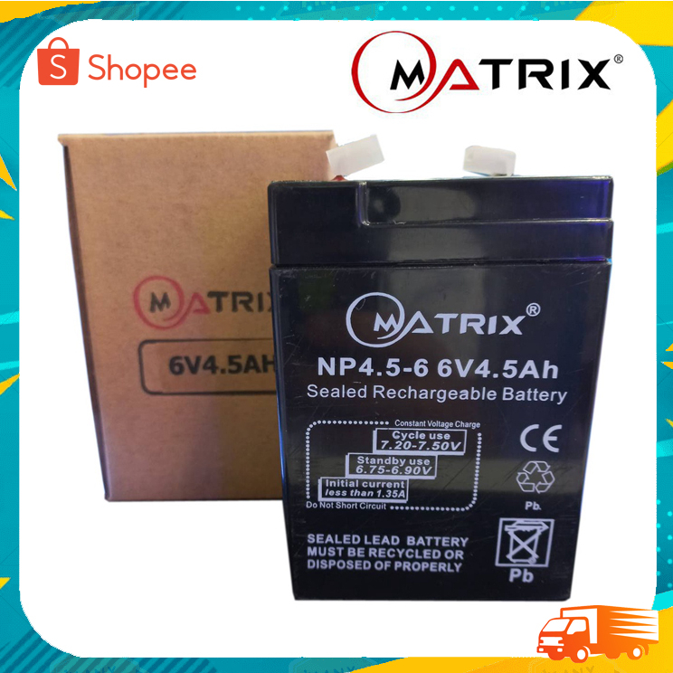 matrix-battery-6v-4-5ah-แบตเตอรี่สำรอง-แบตเตอรี่ทดแทนสำหรับรถเด็กเล่น-แบตเตอรี่แห้ง