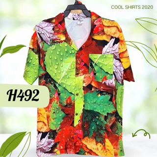 เสื้อฮาวาย พิมพ์ลายดิจิตอล ใบเมเปิ้ล H492