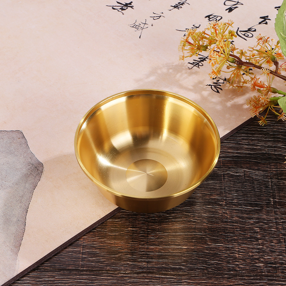 โบราณทองเหลืองชามตะเกียบช้อนสามชิ้นทำด้วยมือหนาทองชามตะเกียบทองแดงของตกแต่งบ้านหัตถกรรมบนโต๊ะอาหาร