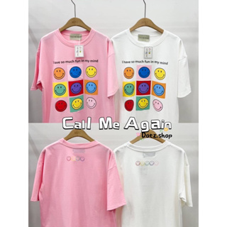 เสื้อยืด Oversize Callmeagain ยิ้มตารางสีสัน สกีนหน้าหลัง คอตตอนเกาหลี ทรงสวย