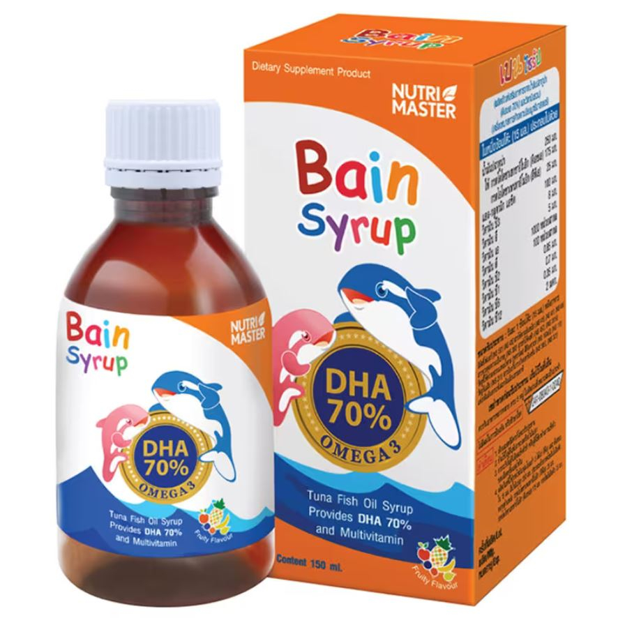 ภาพหน้าปกสินค้าBain Syrup DHA 70%บำรุงสมองเด็ก เบน ไซรัป รสผลไม้รวม (150มล) 1 ขวด