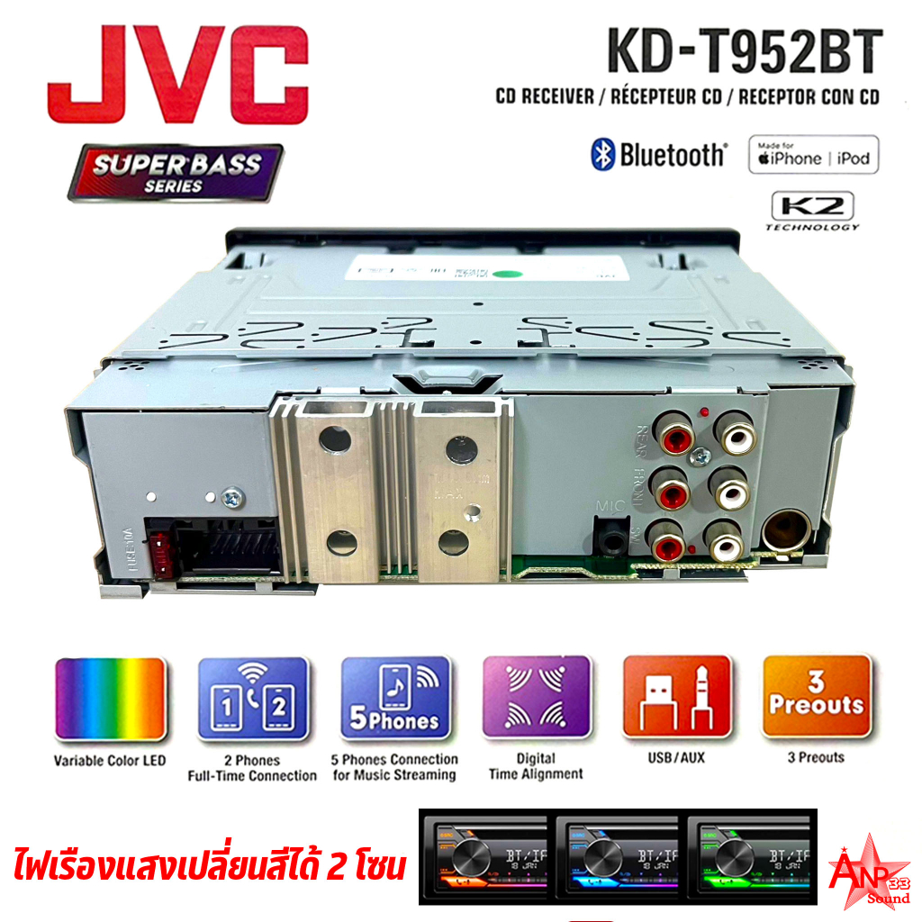 jvc-รุ่น-kd-t952bt-วิทยุรถยนต์-1din-เล่นแผ่น-cd-mp3-บลูทูธ-usb-aux-fm-preout-3-ชุด-front-rear-sub