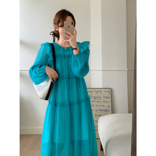 CHAWY Blueocean dress 🌷✨ C4151 เดรสยาวชีฟอง เดรสยาวทำงาน