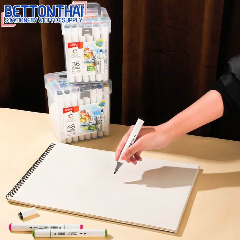 deli-70803-48-sketch-marker-48-colors-ชุดปากกามาร์คเกอร์-2-หัว-48-สี-สีวาดรูป-อุปกรณ์วาดรูป-เครื่องเขียน-โรงเรียน