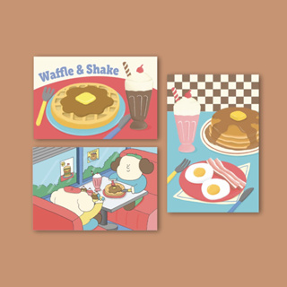 Bringhome Mickey&amp;Milly’s American Diner Postcard 4*6 โปสการ์ดลายอาหารอเมริกัน สำหรับติดตกแต่ง การ์ดให้ของขวัญ