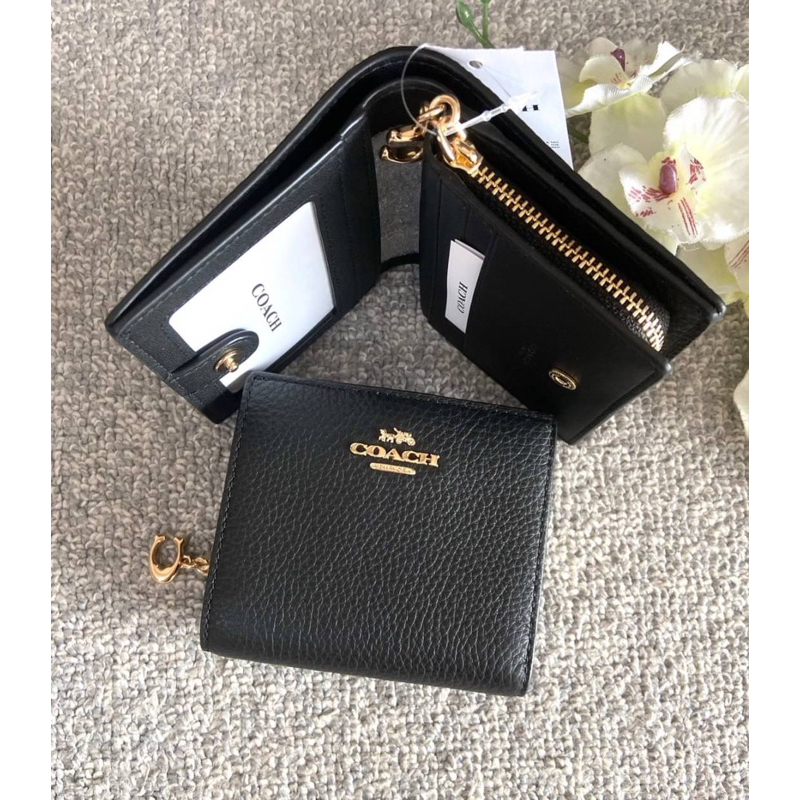 ผ่อน0-กระเป๋าสตางค์-ใบเล็ก-2-พับ-snap-wallet-coach-c2862-im-black-หนังแท้-สีดำ