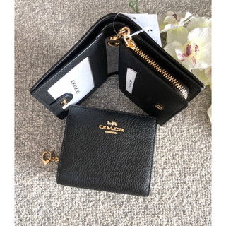 (ผ่อน0%) กระเป๋าสตางค์ ใบเล็ก 2 พับ SNAP WALLET (COACH C2862) IM/BLACK หนังแท้ สีดำ