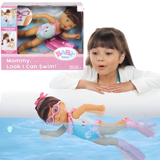 ตุ๊กตาว่ายน้ำเองได้ Mommy Look I can swim ผมสีน้ำตาล