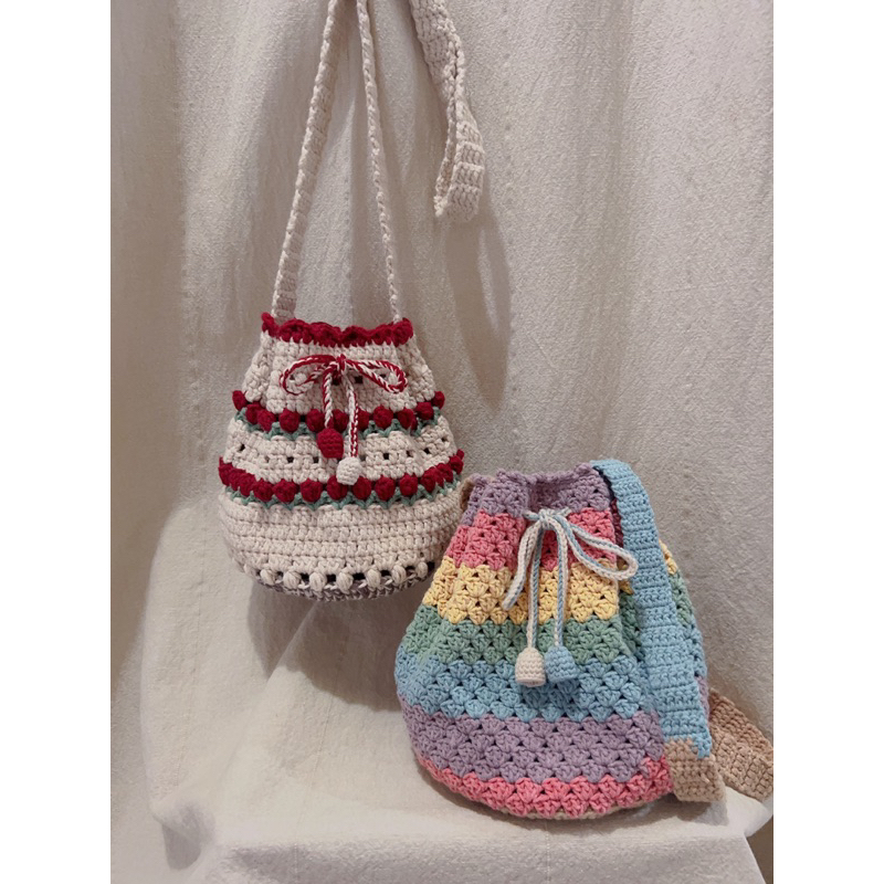 พร้อมส่ง-กรเเป๋าถักทรงขนมจีบ-tulip-amp-candy-bucket-bag