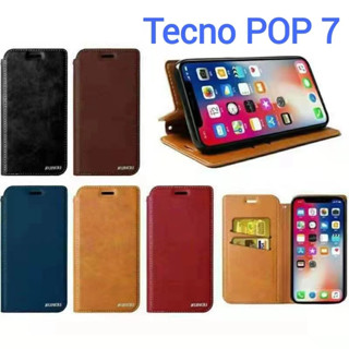 Tecno Pop 7(พร้อมอส่งในไทย)เคสฝาพับTecno POP 7ตรงรุ่น เคสกระเป๋าเปิดปิดแบบแม่เหล็ก เก็บนามบัตรได้