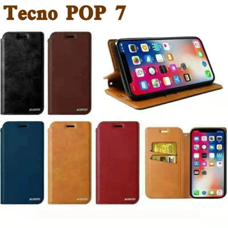 Tecno Pop 7(พร้อมอส่งในไทย)เคสฝาพับTecno POP 7ตรงรุ่น เคสกระเป๋าเปิดปิดแบบแม่เหล็ก เก็บนามบัตรได้