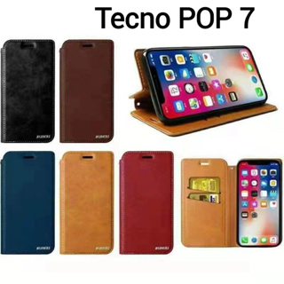 Tecno Pop 7ตรงรุ่น(พร้อมอส่งในไทย)เคสฝาพับTecno POP 7เคสกระเป๋าเปิดปิดแบบแม่เหล็ก เก็บนามบัตรได้