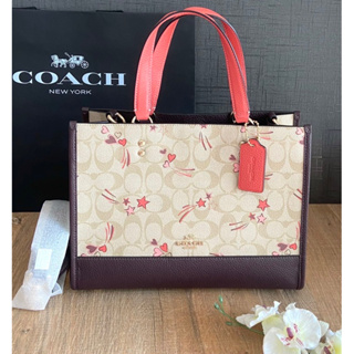 💚แท้💯 พร้อมส่ง💚 Coach CK573 CJ646  Dempsey Carryall In Signature Canvas With Heart And Star Print